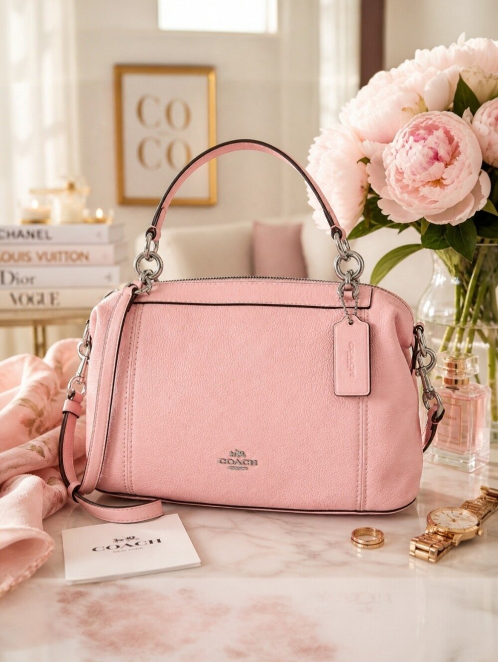 Coach Lenox Satchel Blush Pink Pebble Leather Crossbody Bag F59325 NWT - Picture 2 of 16